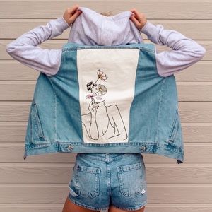 Flower girl painted denim jacket
